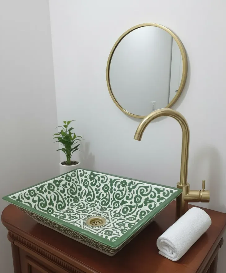 Handmade Moroccan Ceramic Sink: Rectangular Arabesque Washbasin