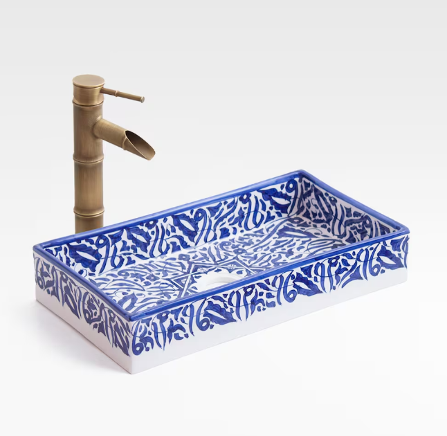 Handmade Moroccan Ceramic Sink: Rectangular Arabesque Washbasin