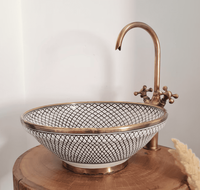 Custom Mademoroccan Sink with Brass Rim - Bathroom Vanity Centerpiece for Eco-Friendly Decor