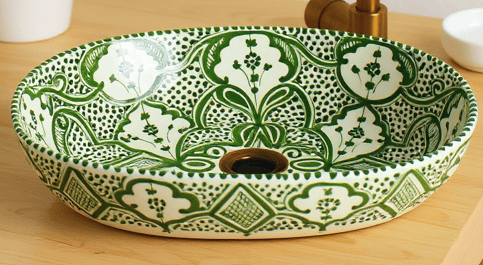 Oval Ceramic Bathroom Basin, Colorful Artisanal Countertop Sink for Vanity