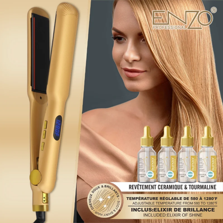 Lisseur ENZO Gold Ceramique & tourmaline + 4 sirom