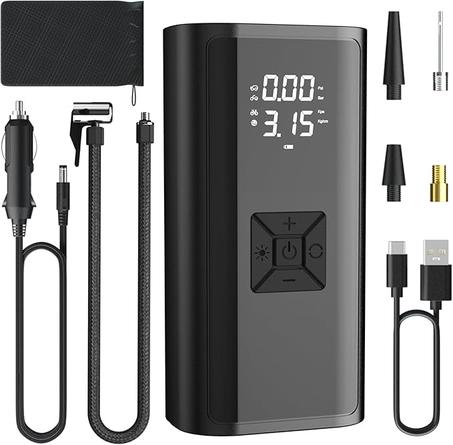 مضخة هواء ذكية 4 في 1 – شاحن محمول، عداد ضغط، ورفيقك المثالي للطوارئ على الطريق!