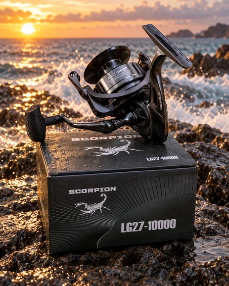 🎣 بكرة صيد SCORPION LG27-10000 الاحترافية – قوة كبيرة للرمي البعيد والصيد البحري