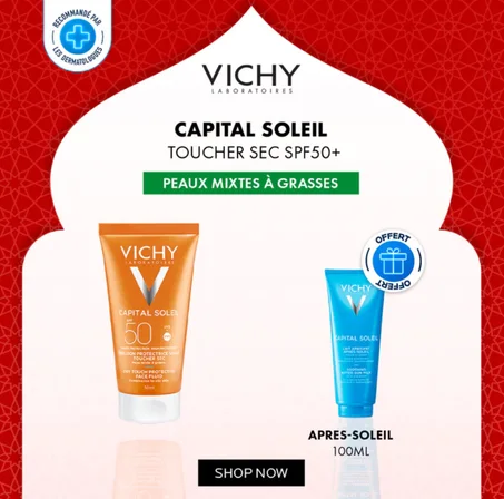 Vichy Capital Soleil Toucher Sec SPF50+ Peaux Mixtes à Grasses + Après-Soleil 100ML Offert