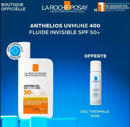 LA ROCHE POSAY OFFRE ANTHELIOS UVMUNE 400 FLUIDE SOLAIRE INVISIBLE SPF 50+ 50 ML + EAU THERMALE 50 ML OFFERTE