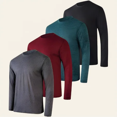 ريل ايسينشالز عبوة من 4 قطع: قميص رجالي بأكمام طويلة يمتص الرطوبة والاشعة فوق البنفسجية