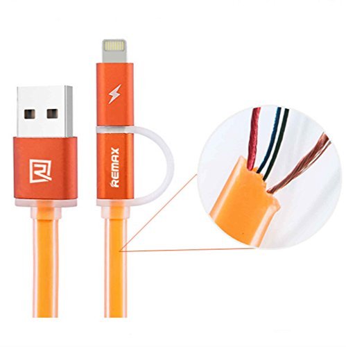 REMAX AURORA 2in1 8Pin+Micro USB Charger Sync High Speed Data Cable for iPhone Samsung (WHITE)