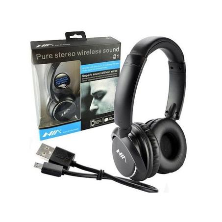 Nia NEW Casque Q1 sans fil Bluetooth V4.2 app avec micro Slot SD aux FM Radio - Noir