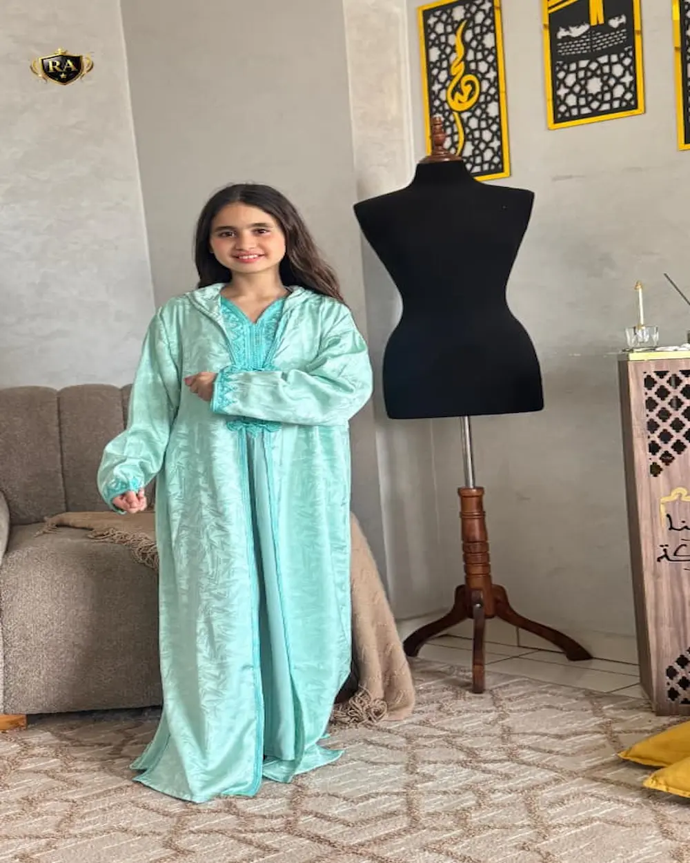 كيمونو بناتي مغربي فاخر (قطعتين) - قفطان ملكي للأفراح والأعياد