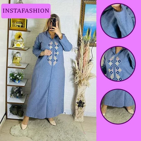 Djellaba avec broderie Fassi en haut en tweed haut de gamme