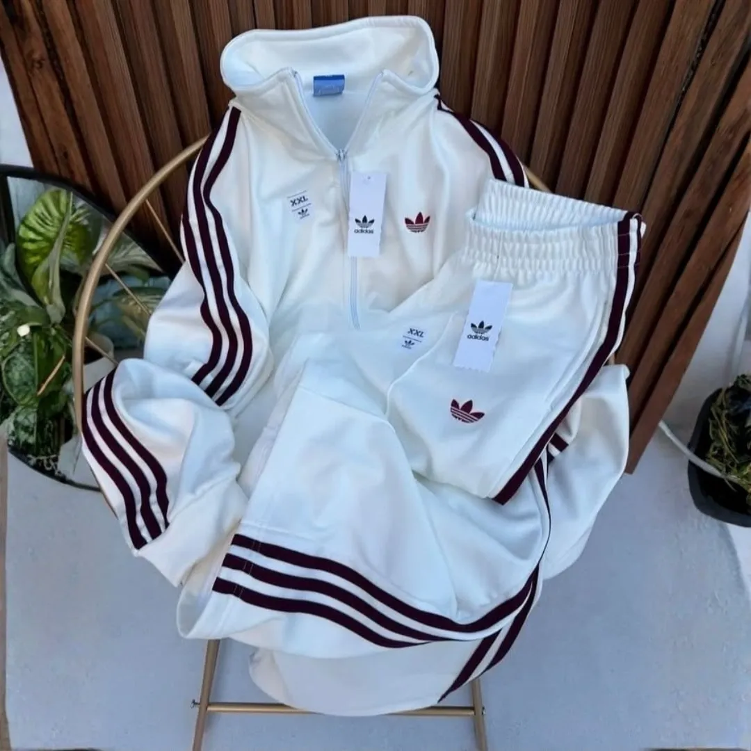Survêtement Femme Adidas Blanc & Bordeaux – Ensemble 2 Pièces