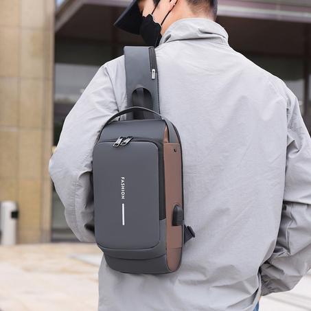 Sac de poitrine en cuir PU de qualité supérieure pour homme FASHION   🔒🔋GU