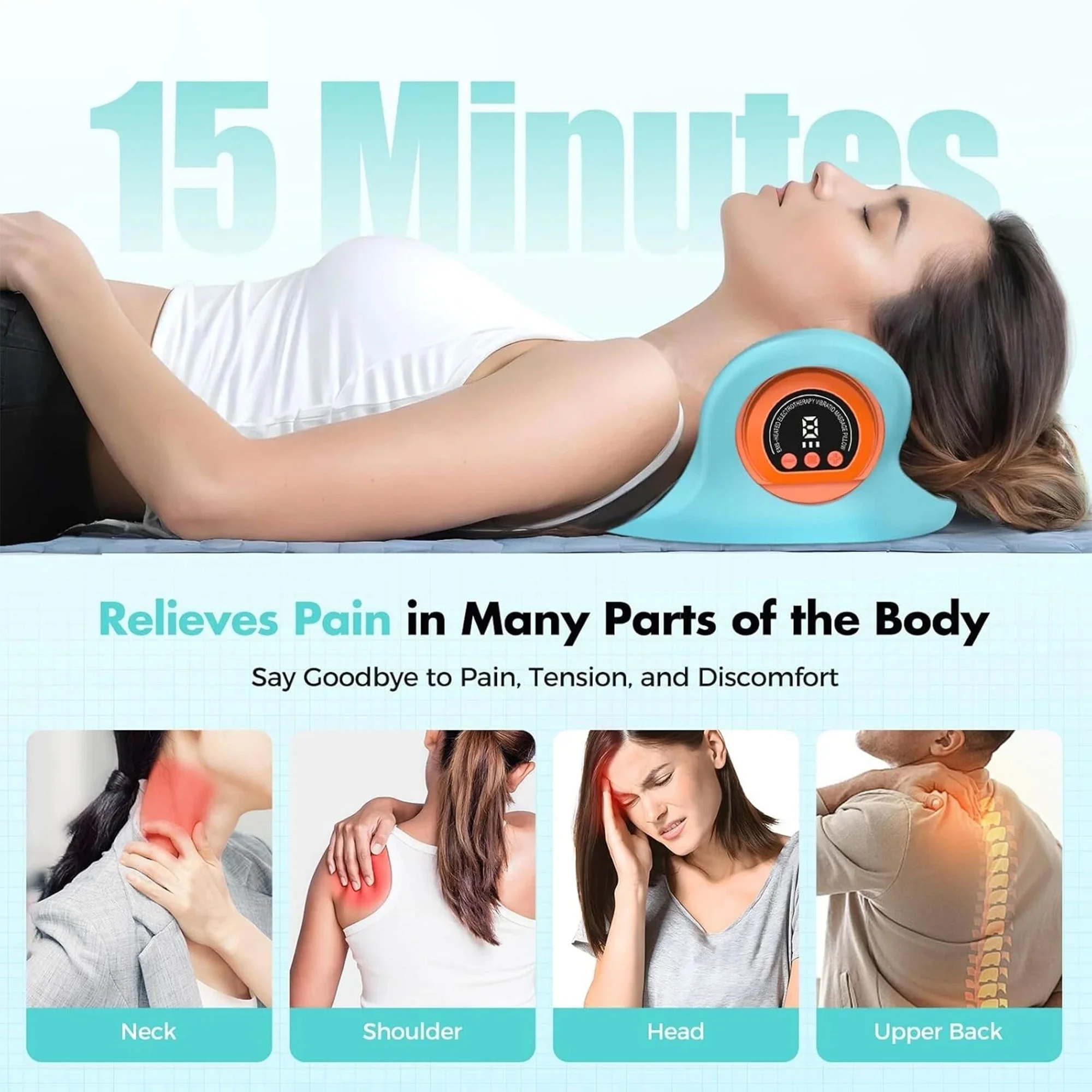 وسادة تدليك الرقبة 3 في 1 مع خاصية التسخين والتدليك بالاهتزاز وشد الرقبة لدعم العمود الفقري والاسترخاء