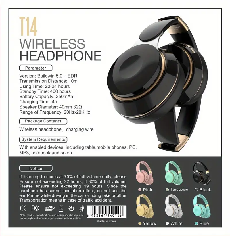 t14 wireless workout retractable headphones head mounted running high battery earphones multifunctional foldable computer gaming headset details 6