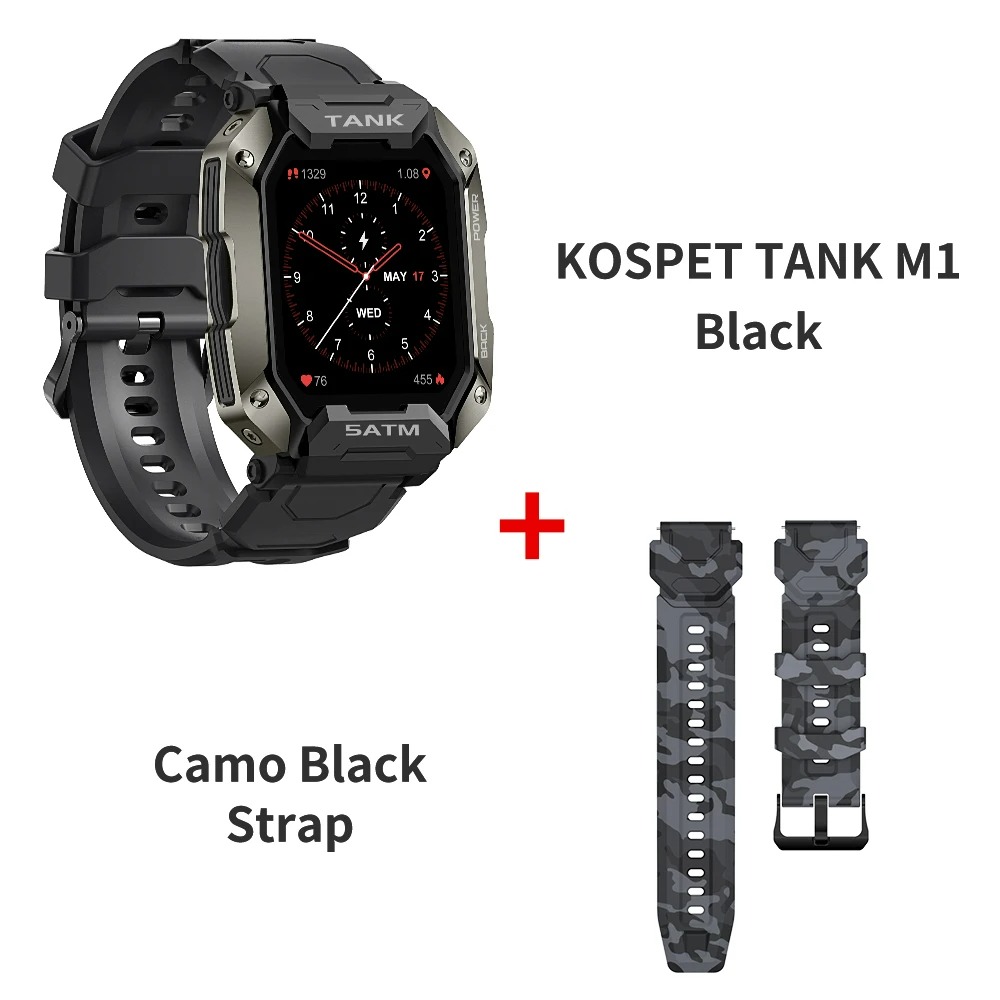 Original KOSPET TANK M1 Smartwatch Männer Frauen 24 Sport Modi 5ATM IP69K Wasserdicht Grün Schwarz Ultra Military Smart Uhr Für männer