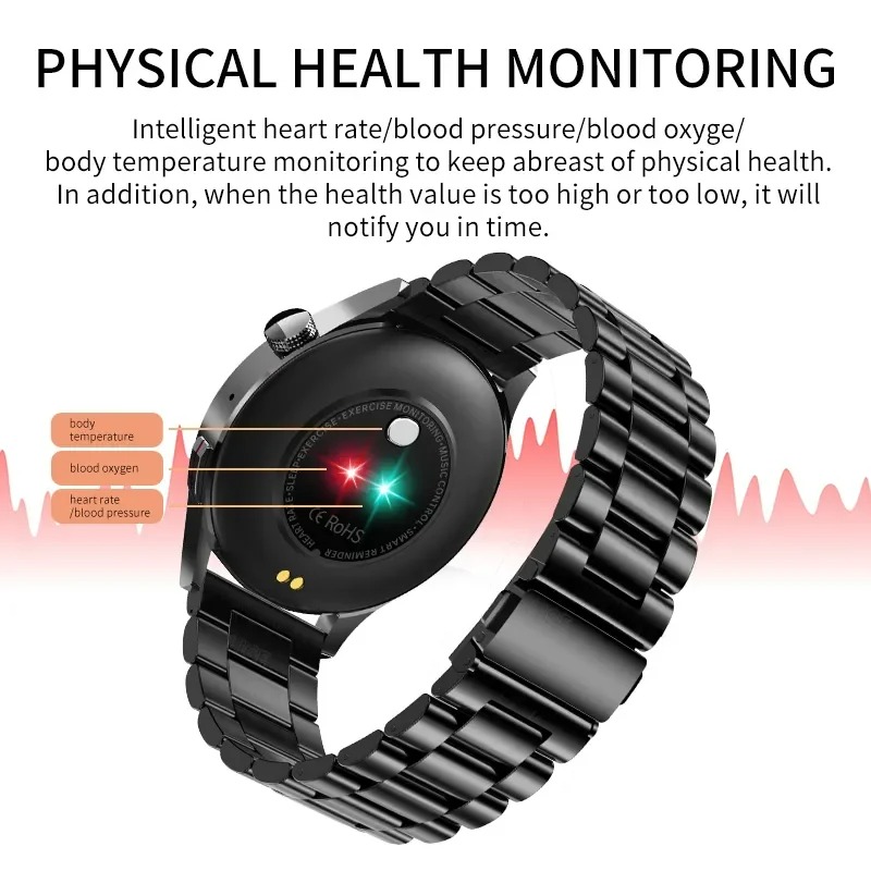 650nm Laser therapie Blutzucker Harnsäure Bluetooth Anruf Smartwatch Männer Herzfrequenz Voll-Touchscreen Fitness Smartwatch