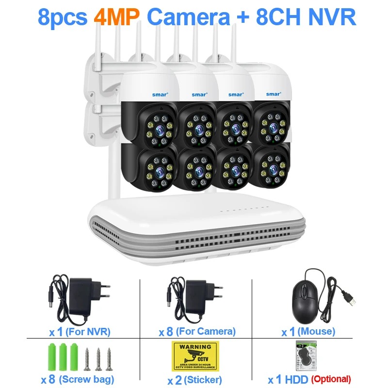 Smar 8CH HD H.265 2MP/4MP Wireless PTZ Camera System AI Face Detected Colorful Nihgt Vision Mini WiFi NVR Security Kit CCTV P2P