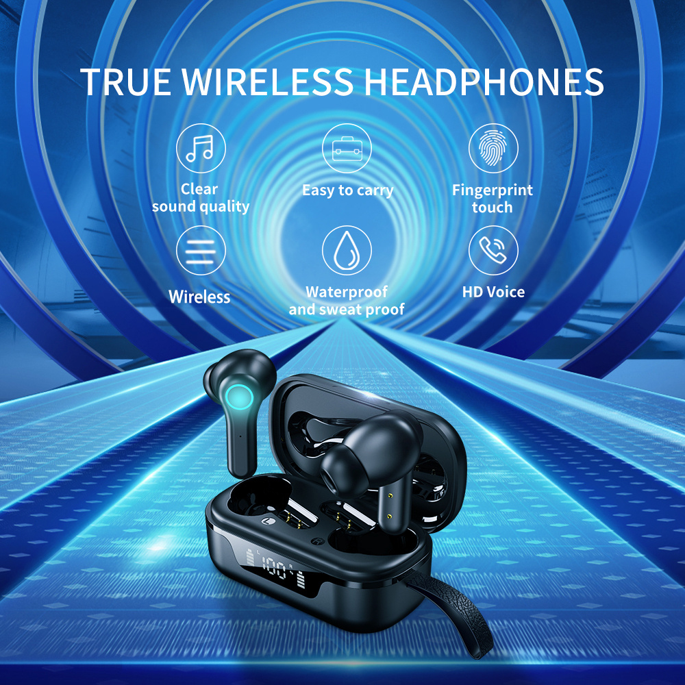 TWS Wireless Earbuds with LED Digital Charging Case Stereo Sports Headphone Earbuds Touch Control Earbuds for Smartphone