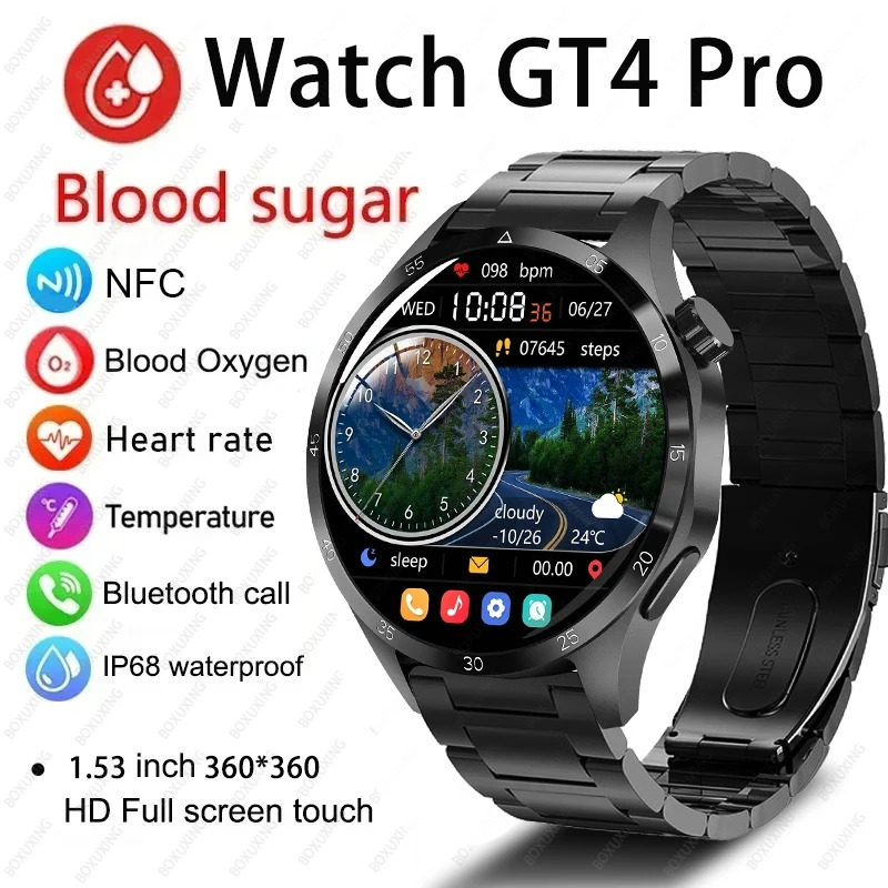 High quality health watch intelligence non-invasive Blood glucose pressure ECG health smart watch 2023