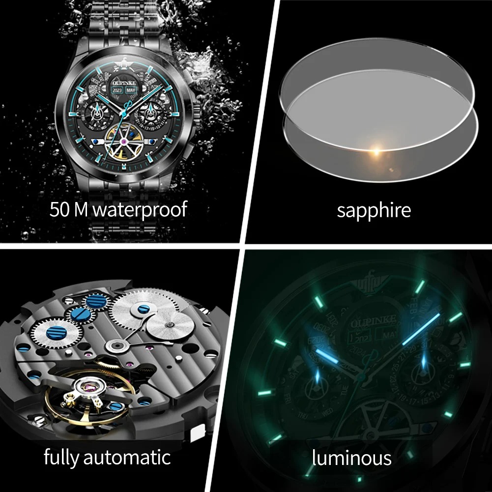 Oupinke automatische Uhr für Männer Luxusmarke mechanische Herren uhren wasserdichte Edelstahl Armbanduhr relogios masculino