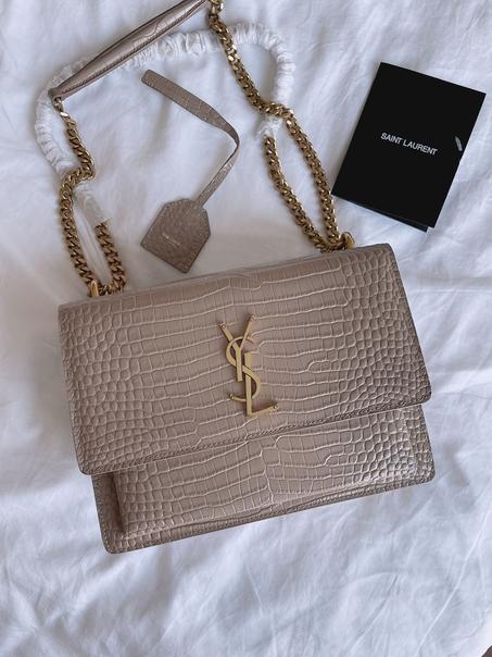 Saint Laurent  Croc Embossed Leather Sunset Chain Bag