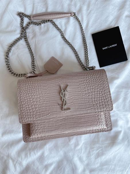 Saint Laurent  Croc Embossed Leather Sunset Chain Bag