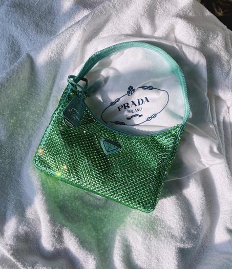 Satin mini-bag with artificial crystals