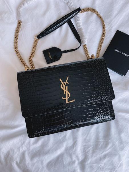 Saint Laurent  Croc Embossed Leather Sunset Chain Bag
