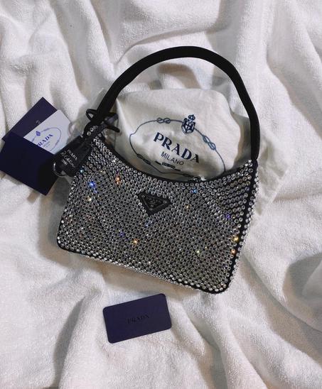 Satin mini-bag with artificial crystals
