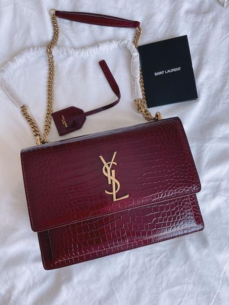 Saint Laurent  Croc Embossed Leather Sunset Chain Bag