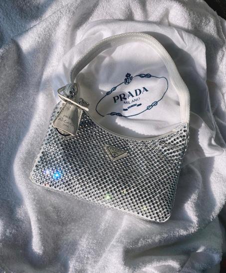 Satin mini-bag with artificial crystals