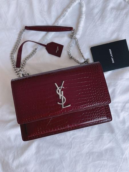 Saint Laurent  Croc Embossed Leather Sunset Chain Bag