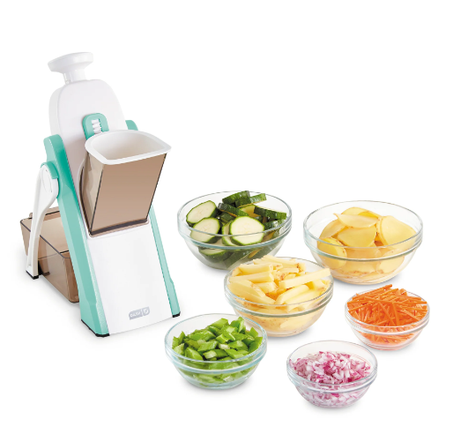 DASH Safe Slice® Mandoline en julienne + Dicer pour légumes, préparation des repas et plus encore avec plus de 30 préréglages et ajusteur d'épaisseur – Aqua