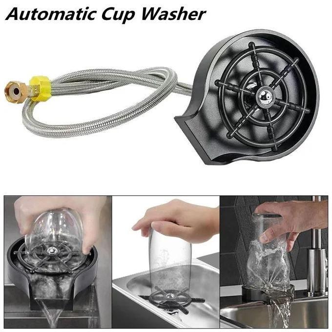 PEESHON Lave-Verre Évier Automatique Avec Jet Rotatif 360° - Rinceur Rapide Tasses, 35x15cm Acier Inox