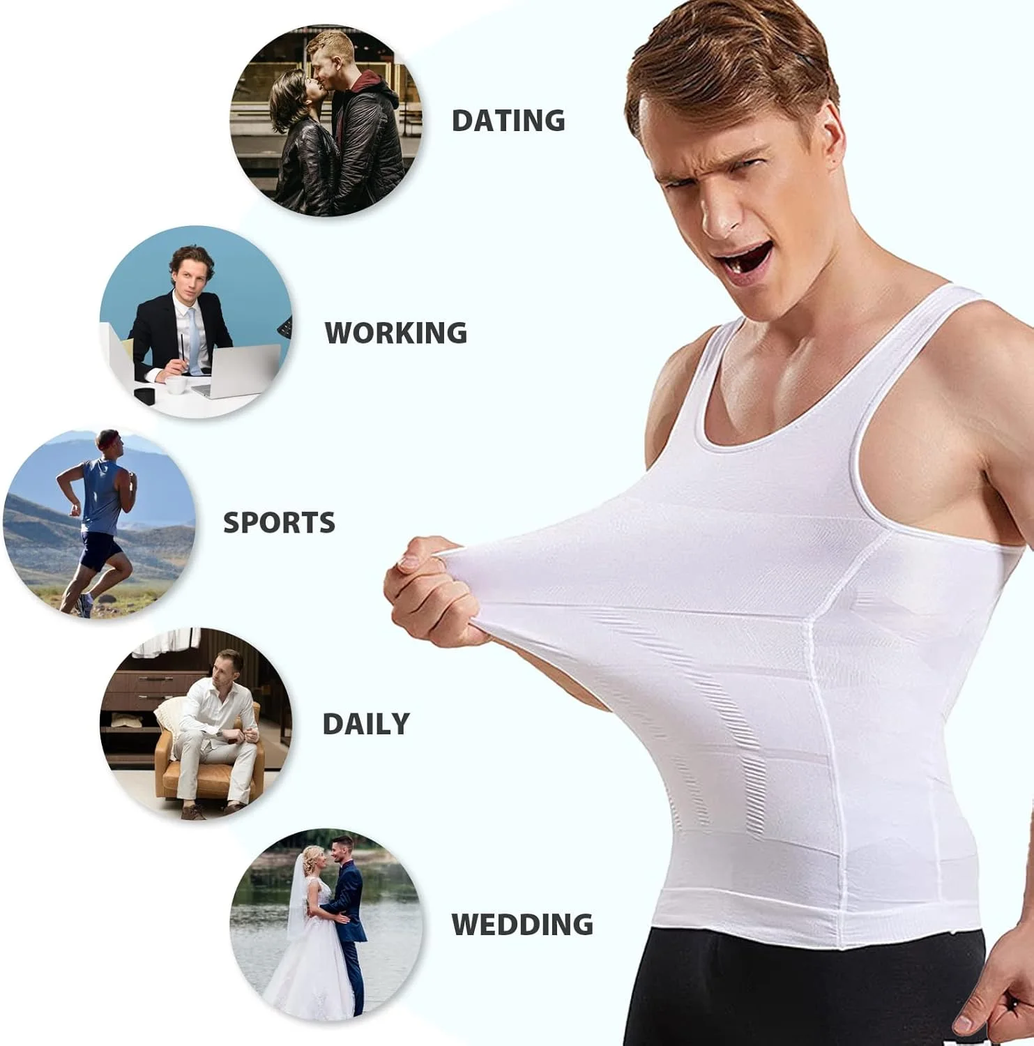 مشد رجالي بكم قصير لنحت البطن وتعزيز اللياقة توصيل مجاني