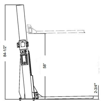 Tuxedo SC-2K 2,000 lb Single Column Lawnmower Storage Lift Side Dimensions