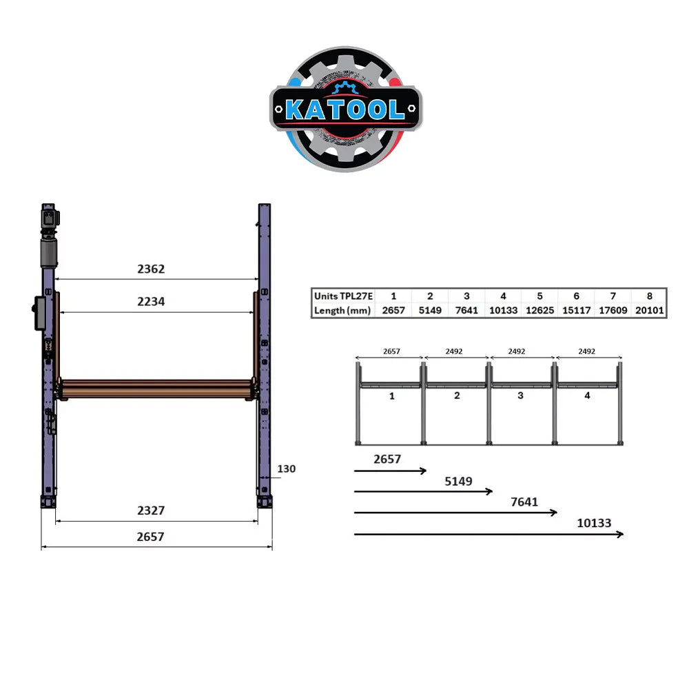 Katool KT-P2700 - 660lbs Capacity 2 Post Parking Lift Diagram 3