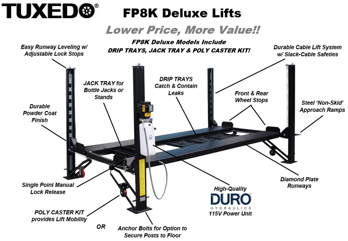 Tuxedo 8,000 lbs. 4-Post Deluxe Automotive Storage Lift - FP8K-DX