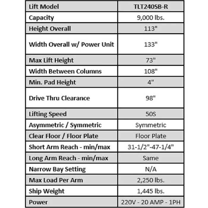 Launch Tech USA TLT240SB 9,000 lb Two Post Floor Plate - Symmetric