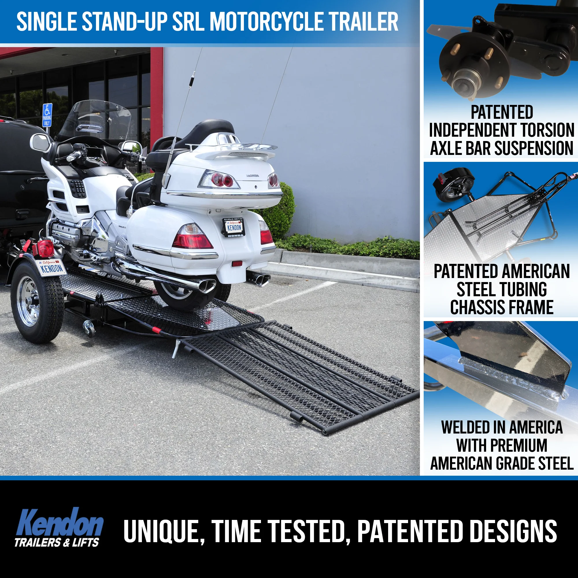 BB107RU Single Ride-Up SRL Stand-Up™ Motorcycle Trailer