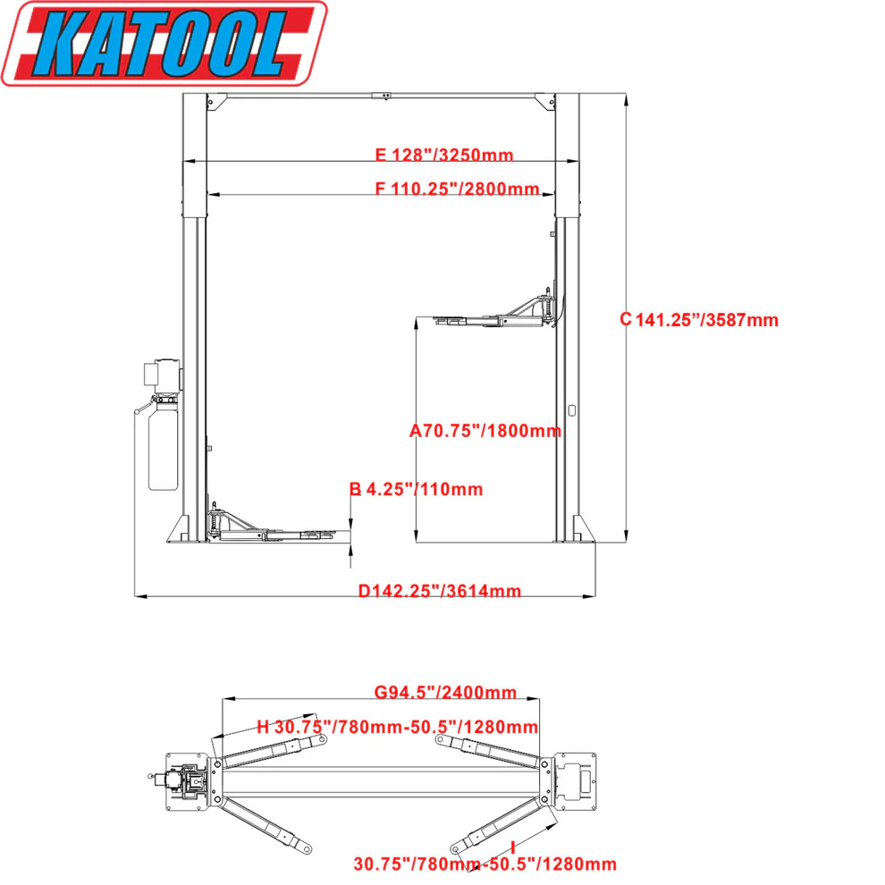 KATOOL KT-M110 11000 lbs. Clear Floor Two Post Lift