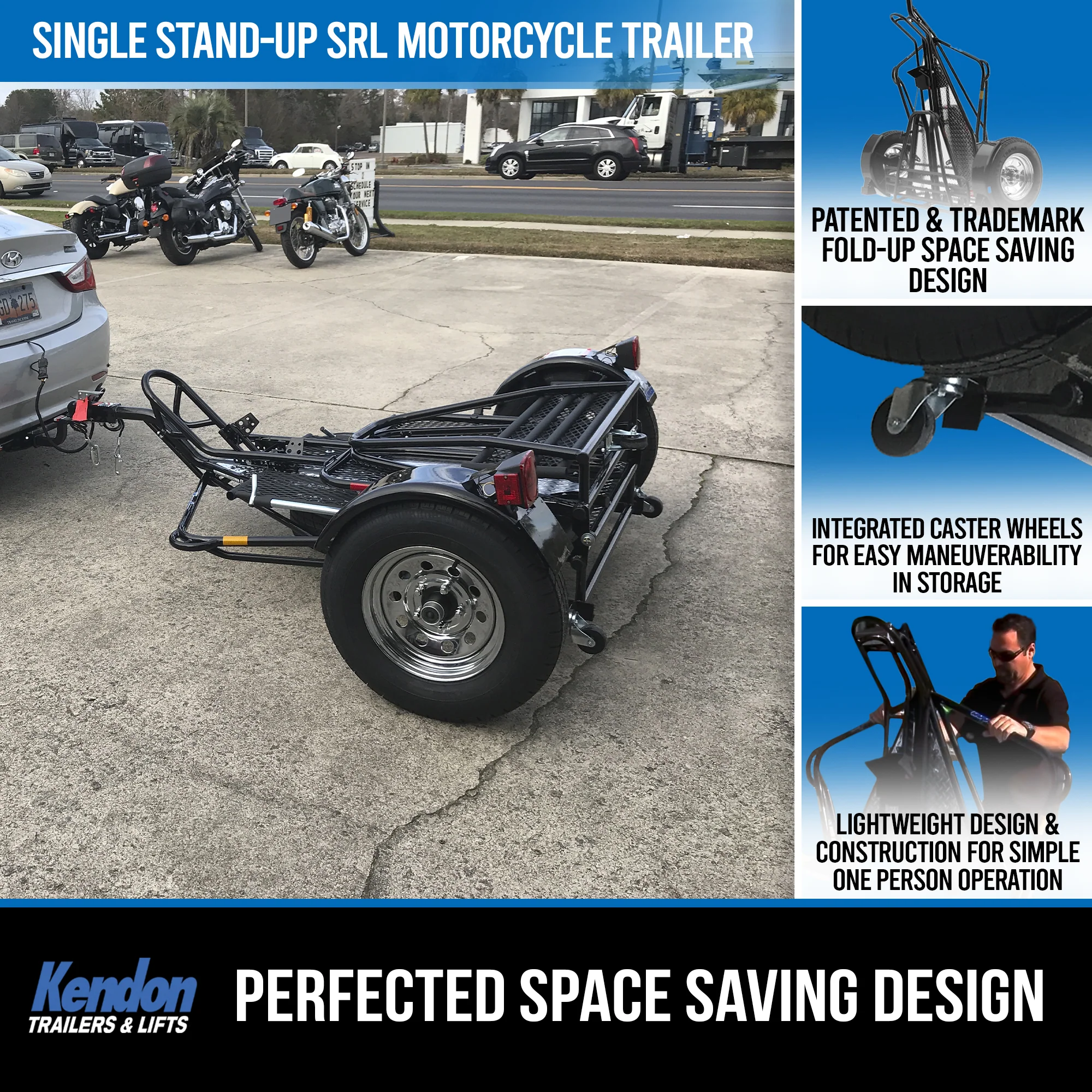 BB107RU Single Ride-Up SRL Stand-Up™ Motorcycle Trailer