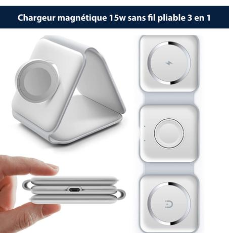 Chargeur magnétique 15w sans fil pliable 3 en 1