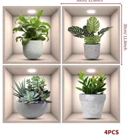 أربعة ملصقات ديكور ثلاثية الابعاد