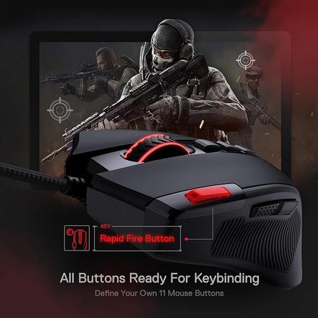 ماوس العاب M612 بريداتور ار جي بي من ريدراجون ضوئي سلكي 8000 نقطة لكل بوصة مع 11 زر قابل للبرمجة و5 اوضاع اضاءة خلفية برنامج يدعم روابط المفاتيح بنفسك وزر اطلاق سريع