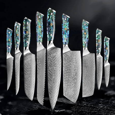 9 PCS "Okugai" Collection - Premium Japanese Damascus Knives