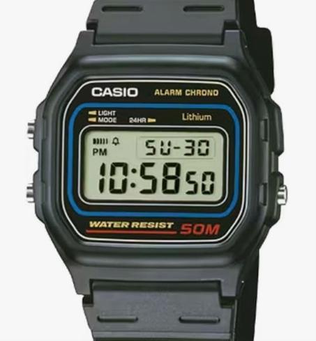 ساعة ديجيتال للرجال من كاسيو بمينا لون رمادي وسوار المطاط W-59-1Vhdf أسود