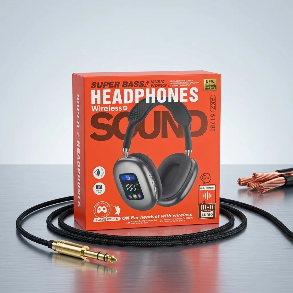 هيدفون بلوتوث AKZ-617BT اللاسلكي بشاشة عرض - Super Bass Hi-Fi