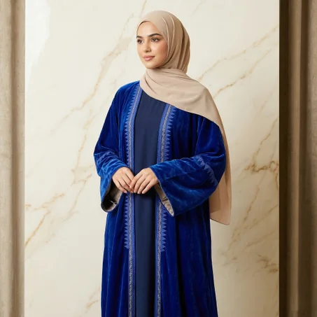 عباية مخمل مفتوحة على الجوانب مخيط يدوي | عصرية وراقية | Tessutiara