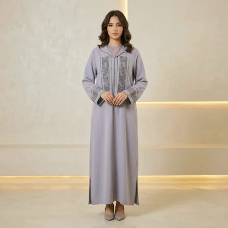 جلابة مغربية فاخرة بتصميم كلاسيكي مخيطة يدوياً